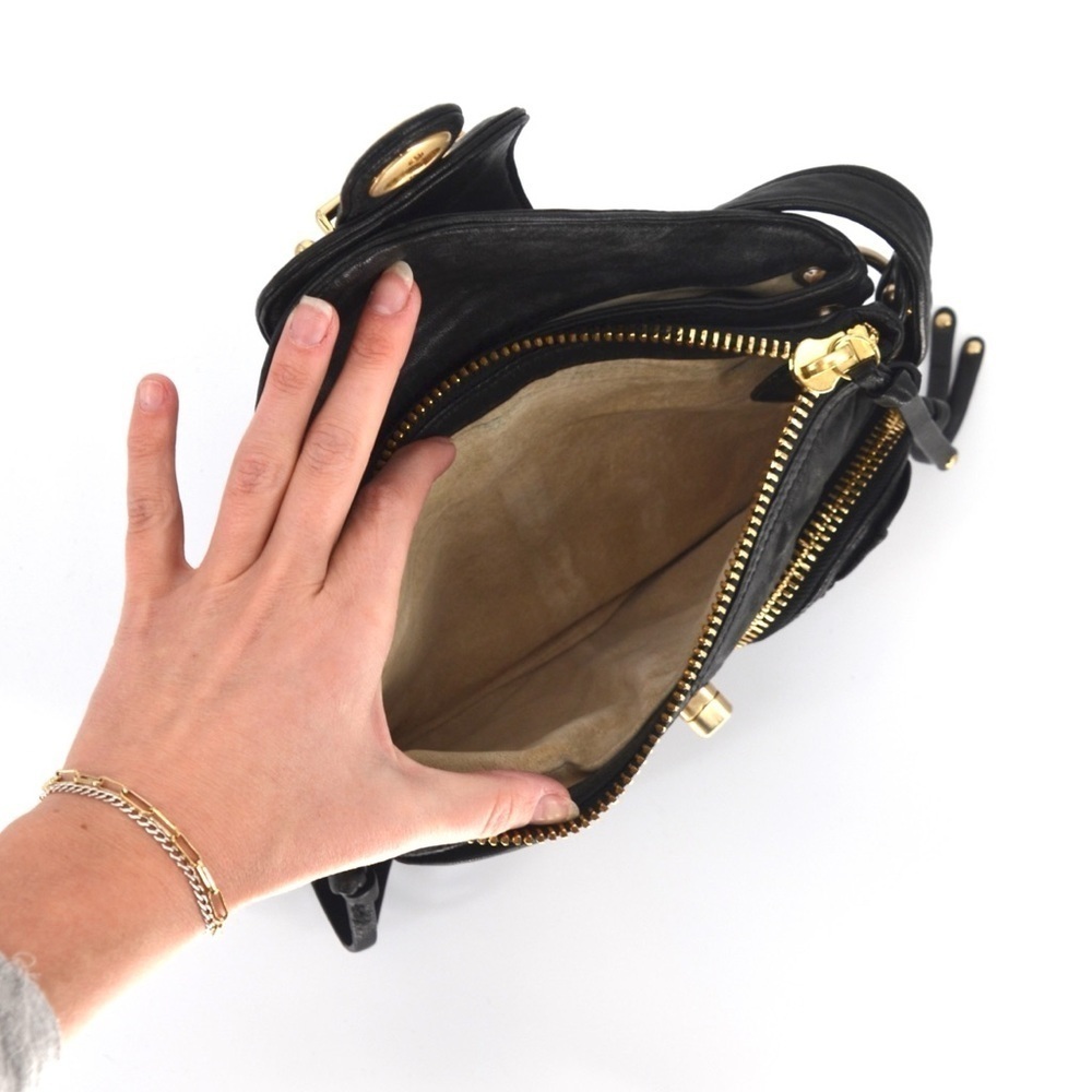Botkier Bianca Satchel Shoulder Bag Lambskin Leather Black Gold Small - Picture 5 of 8